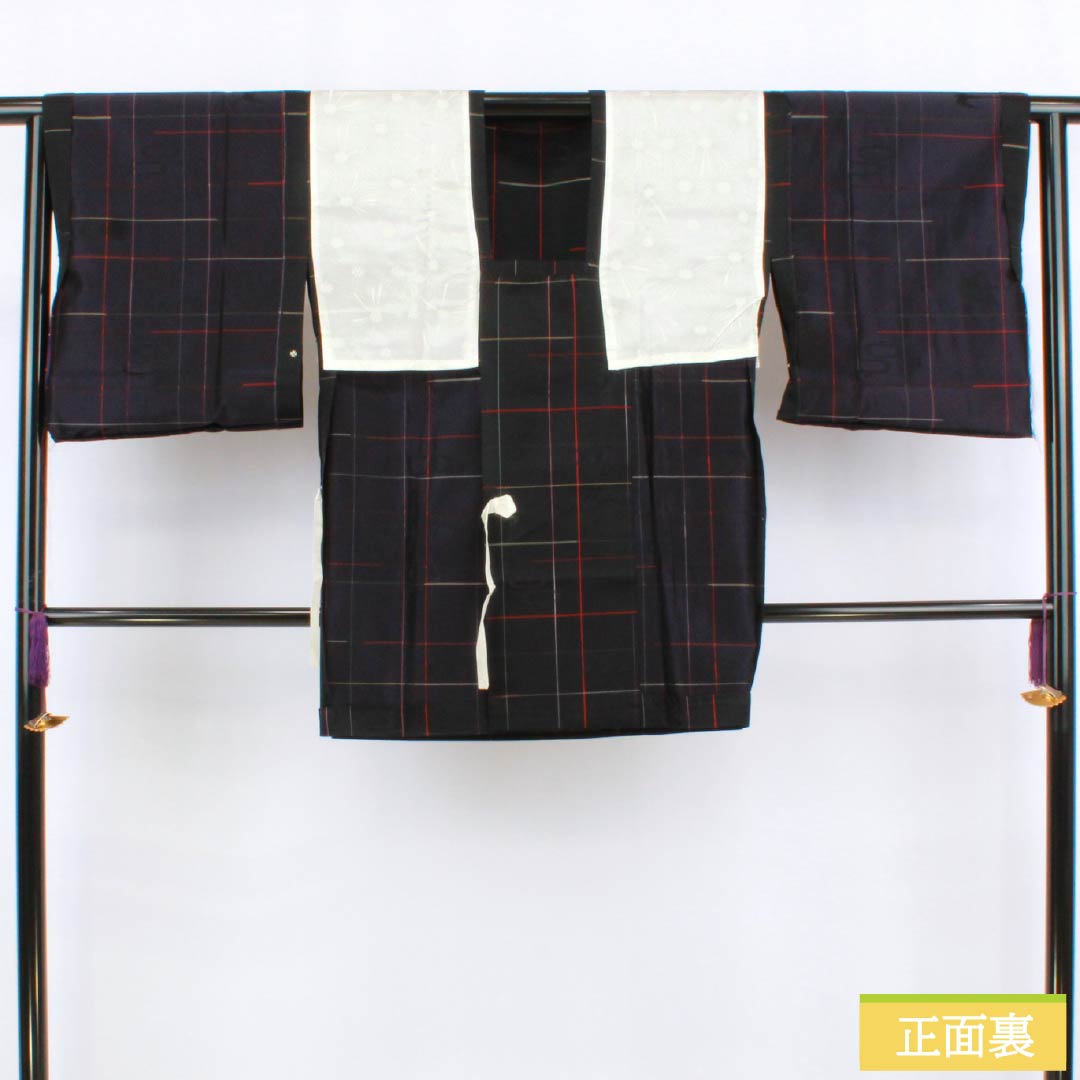 Michiyuki Coat, Polyester, S Rank, Length 84cm, Sleeve Length 65cm, Check Pattern, Single-Layer, Black, 1117001342910