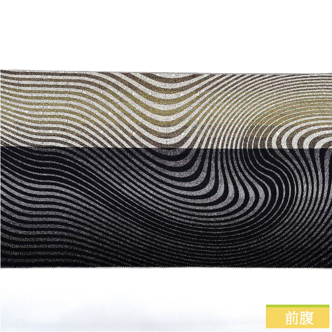 袋帯 正絹 薄鼠色（うすねずいろ） 曲線 幾何学模様 帯丈450cm Sランク 全通 セミフォーマル グレー系 1123011022322