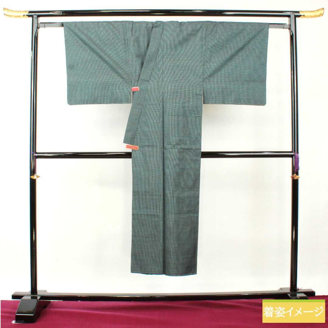 Men's pure silk, length 142.5cm, sleeve length 70cm, Oshima Tsumugi 100 tortoiseshell pattern, S rank, lined, green, 1119000862419