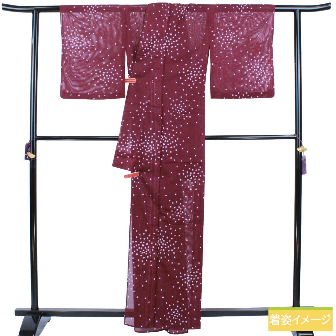Summer Polyester Komon A Rank Length 162cm Sleeve Length 63.5cm Tsubosumire-iro (violet) Block Pattern Washable Kimono Ro Purple Series 1132003343420