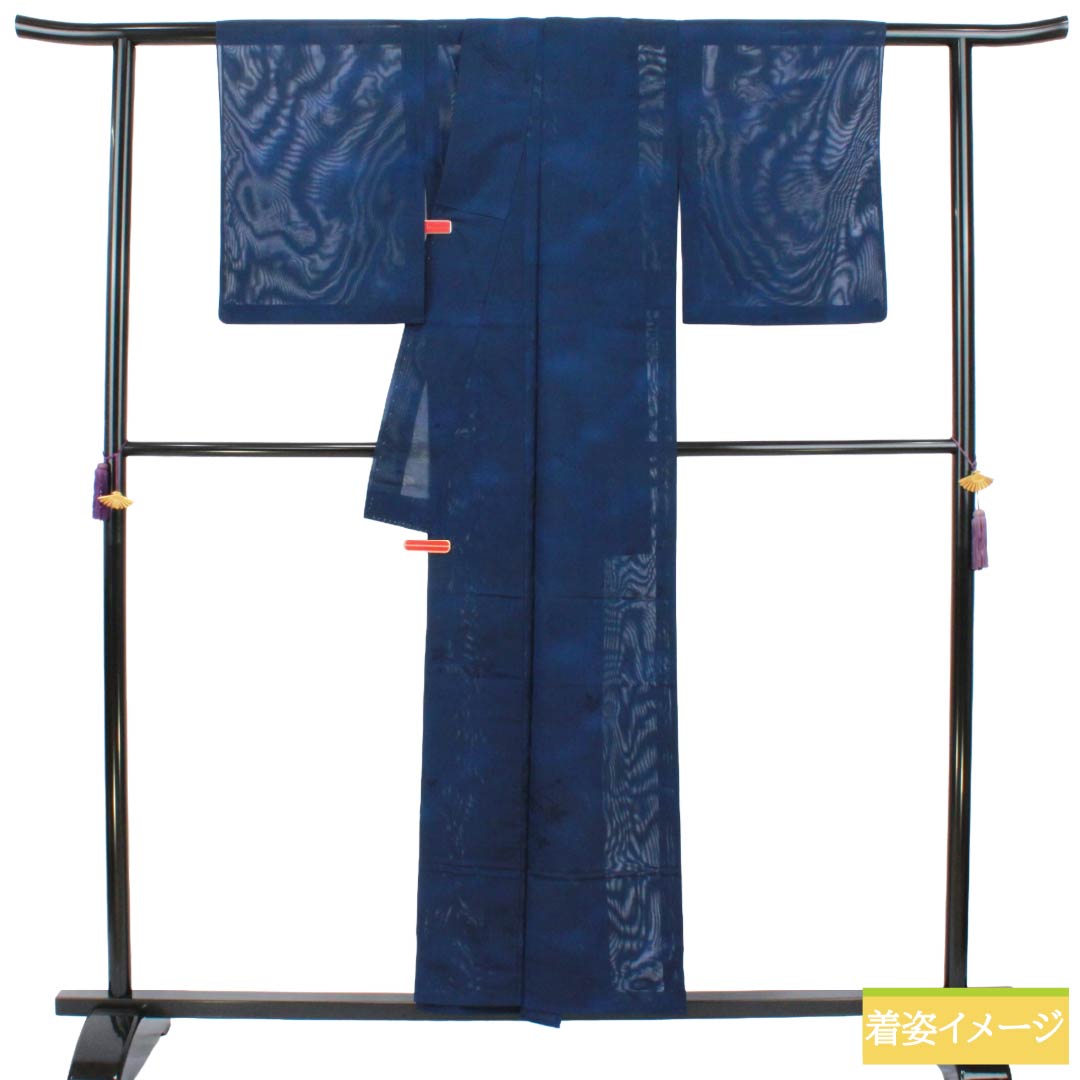夏物 正絹 色無地 Aランク 身丈155cm 裄丈64cm 紺色（こんいろ） 花筏 紋紗 紗 紺系 1132003783318