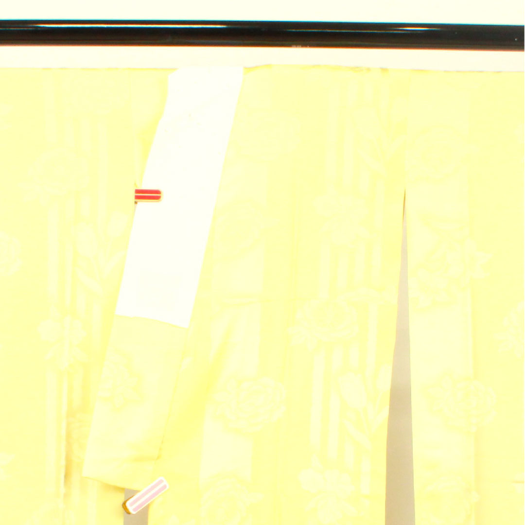 Long undergarment, pure silk, length 122cm, sleeve length 63.5cm, lined, for long-sleeved kimono, with embroidered collar, floral pattern, S rank, yellow, 1129000362123