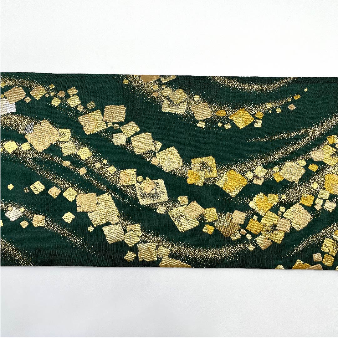 Fukuro Obi (Deep Green) Confetti Pattern Obi Length 436cm Pure Silk A Rank Six-way Semi-formal Green 1123009513319