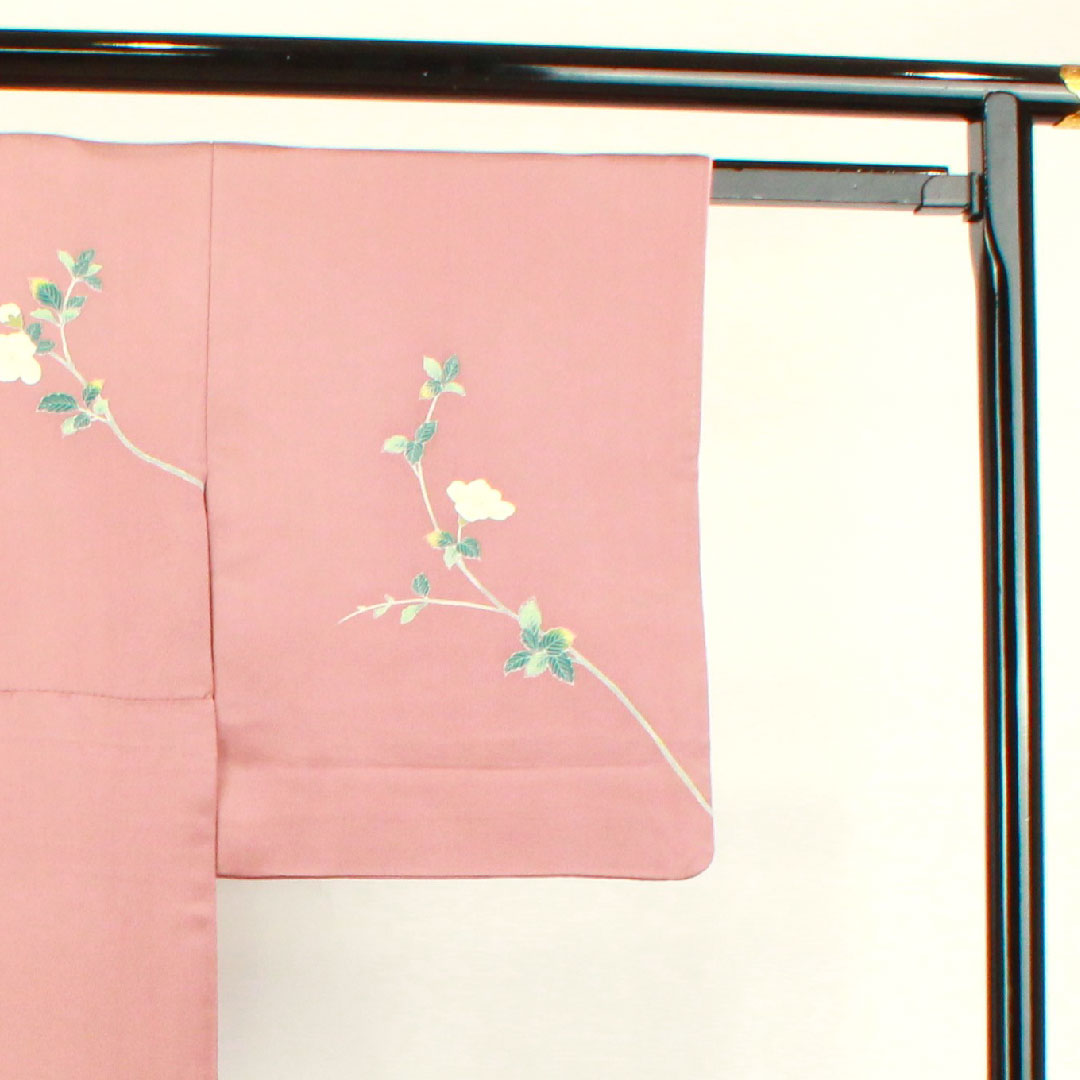 Homongi, pure silk, lined, length 158cm, sleeve length 63cm, red wax-stamped, Kyoto Yuzen, floral pattern, S rank, pink, 1112003012313