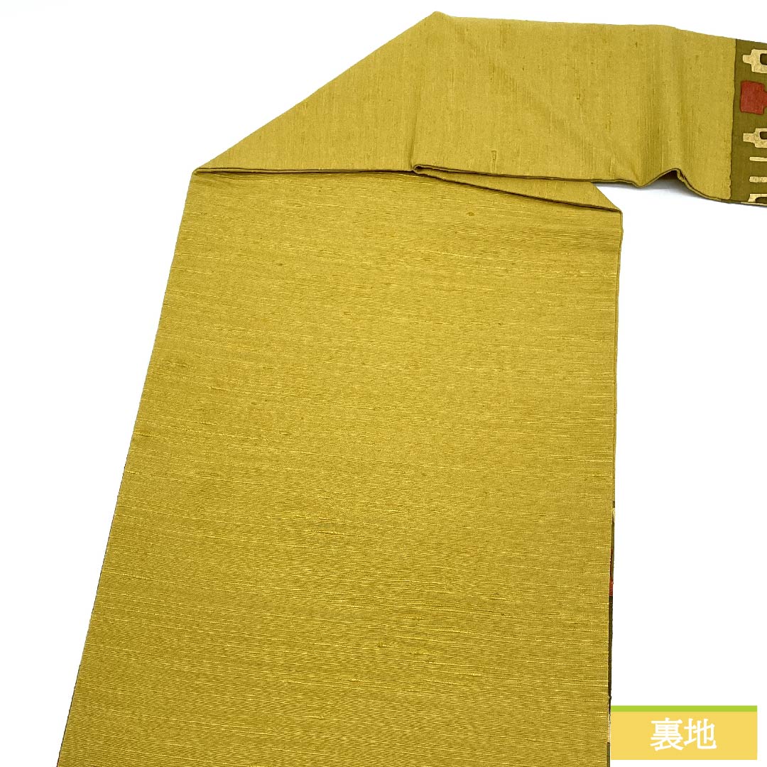 Nagoya obi, gold, abstract pattern, pongee fabric, obi length 358cm, pure silk, S rank, point pattern, casual, yellow, 1124005502323, Nagoya style