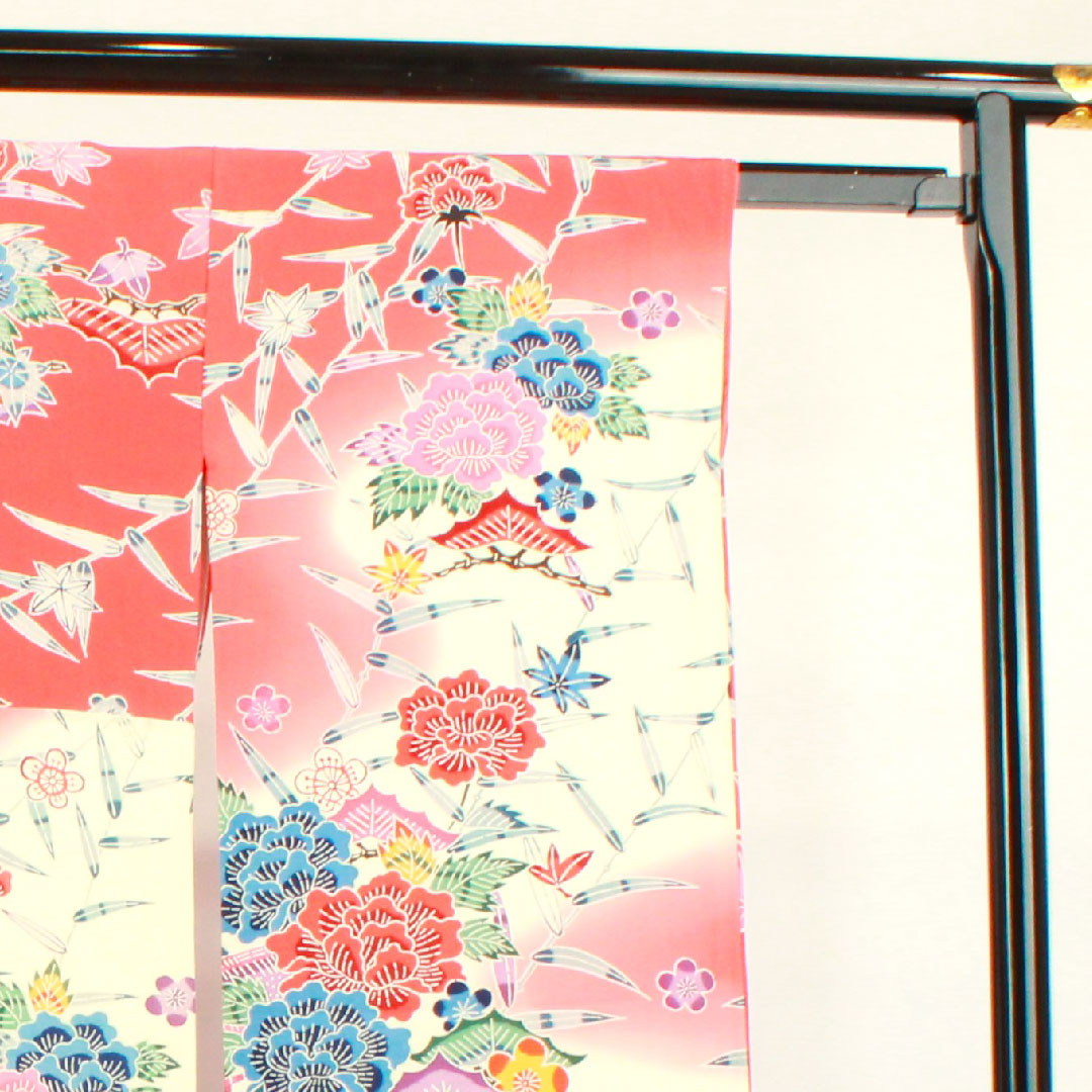 振袖 身丈162cm 裄丈65cm 袷  京紅型 松竹梅 笹 紅葉  正絹 Sランク グラデーション系 1113001612499