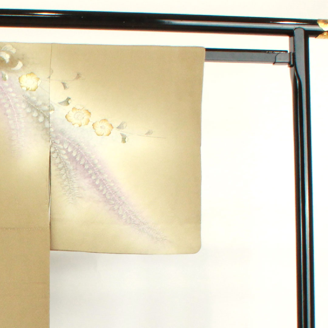 Homongi, pure silk, lined, length 154cm, sleeve length 64cm, sand color, Tsujigahana, thin rings and quince, S rank, beige, 1112003102225