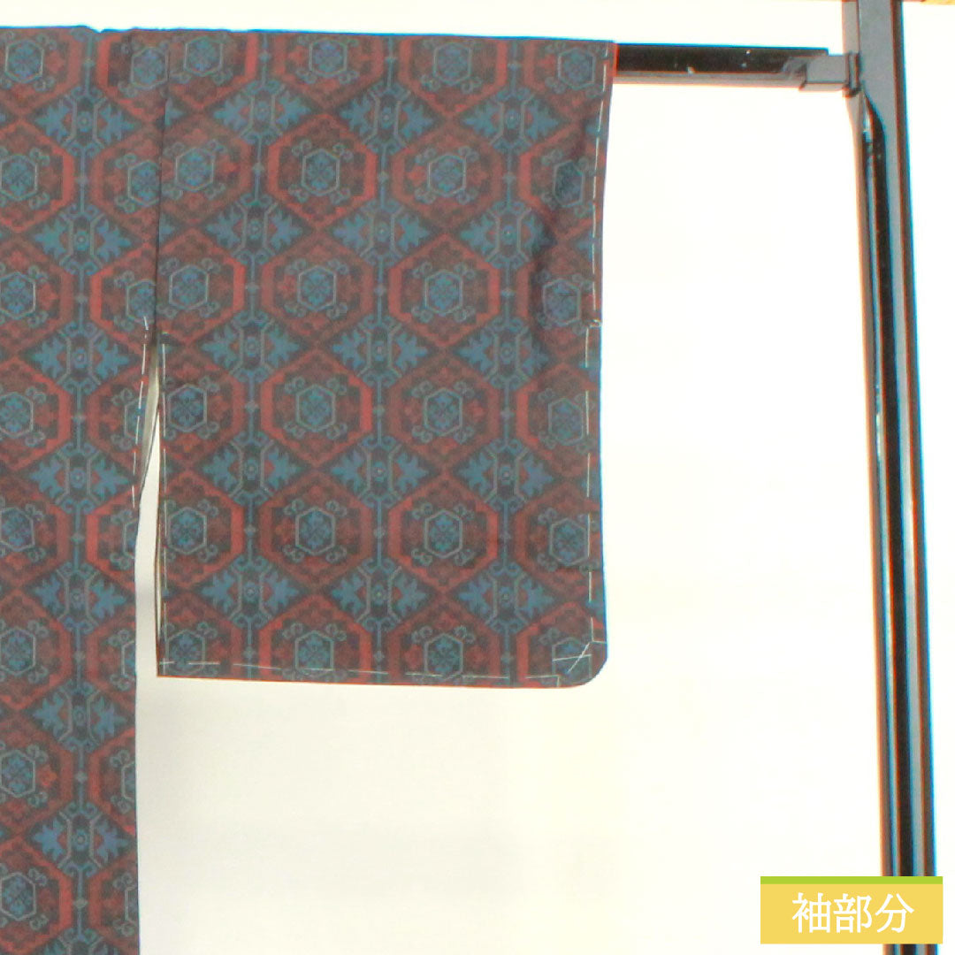 Murayama Oshima, pure silk, length 156.5cm, sleeve length 65cm, ensemble, abstract pattern, basting thread included, unused, S rank, lined, navy blue, 1116003232318