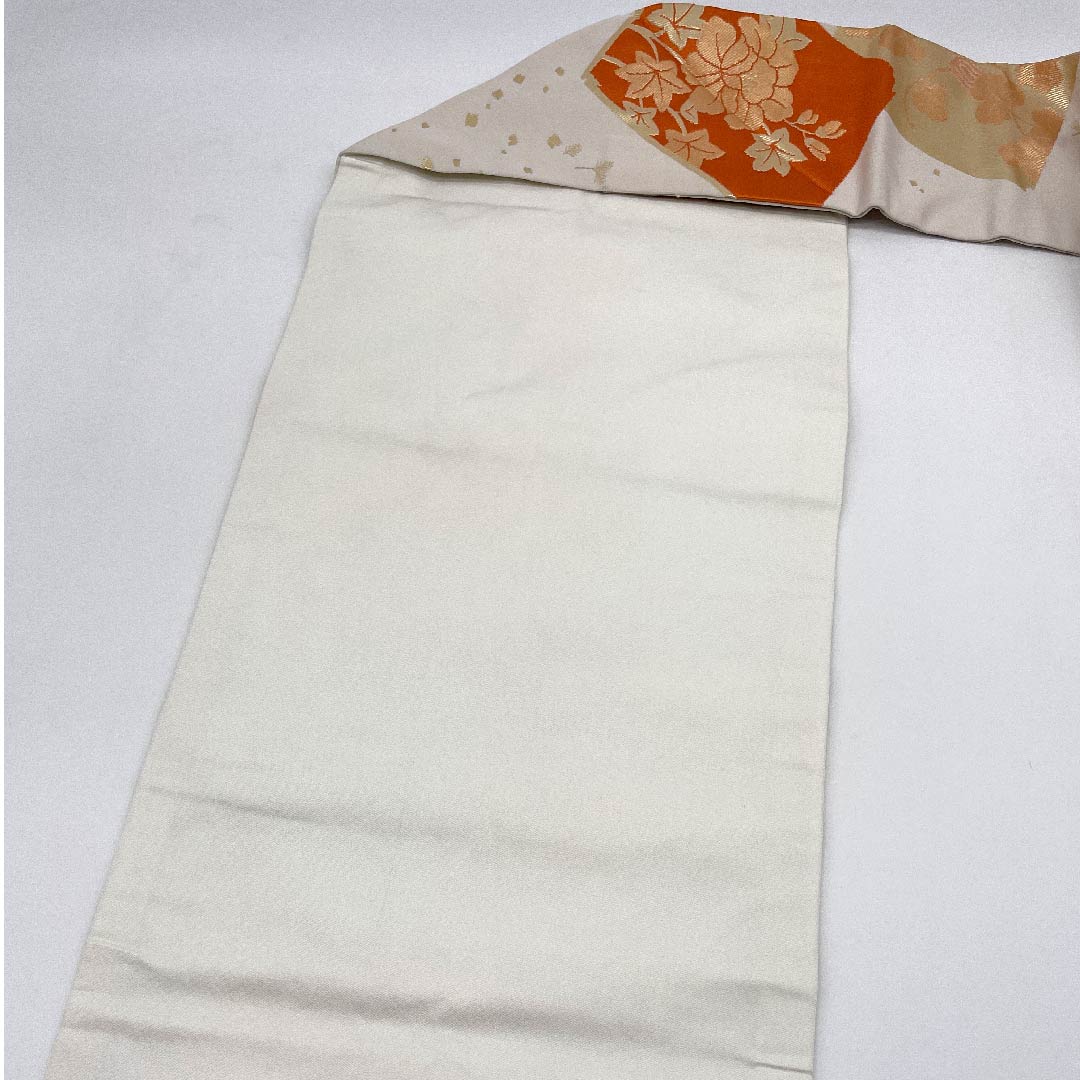 Nagoya obi, chalk color, floral pattern, obi length 356cm, poly, S rank, six-pass, semi-formal, white, 1124003372311, Nagoya style