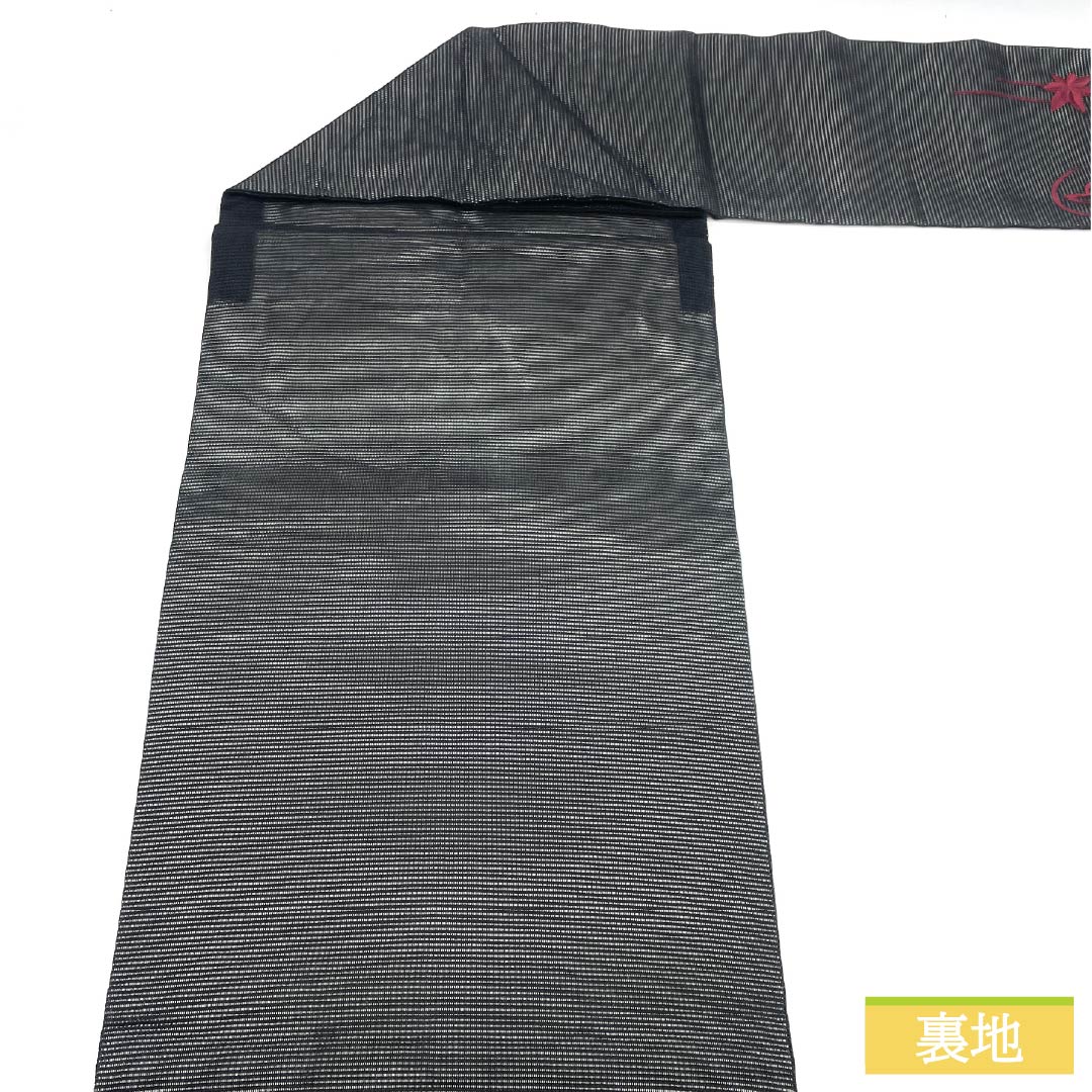 Nagoya Obi, Pure Silk, Summer Obi, Autumn Leaves Embroidery, Obi Length 367cm, S Rank, Point Pattern, Semi-Formal, Black, 1124006752310, Nagoya Made