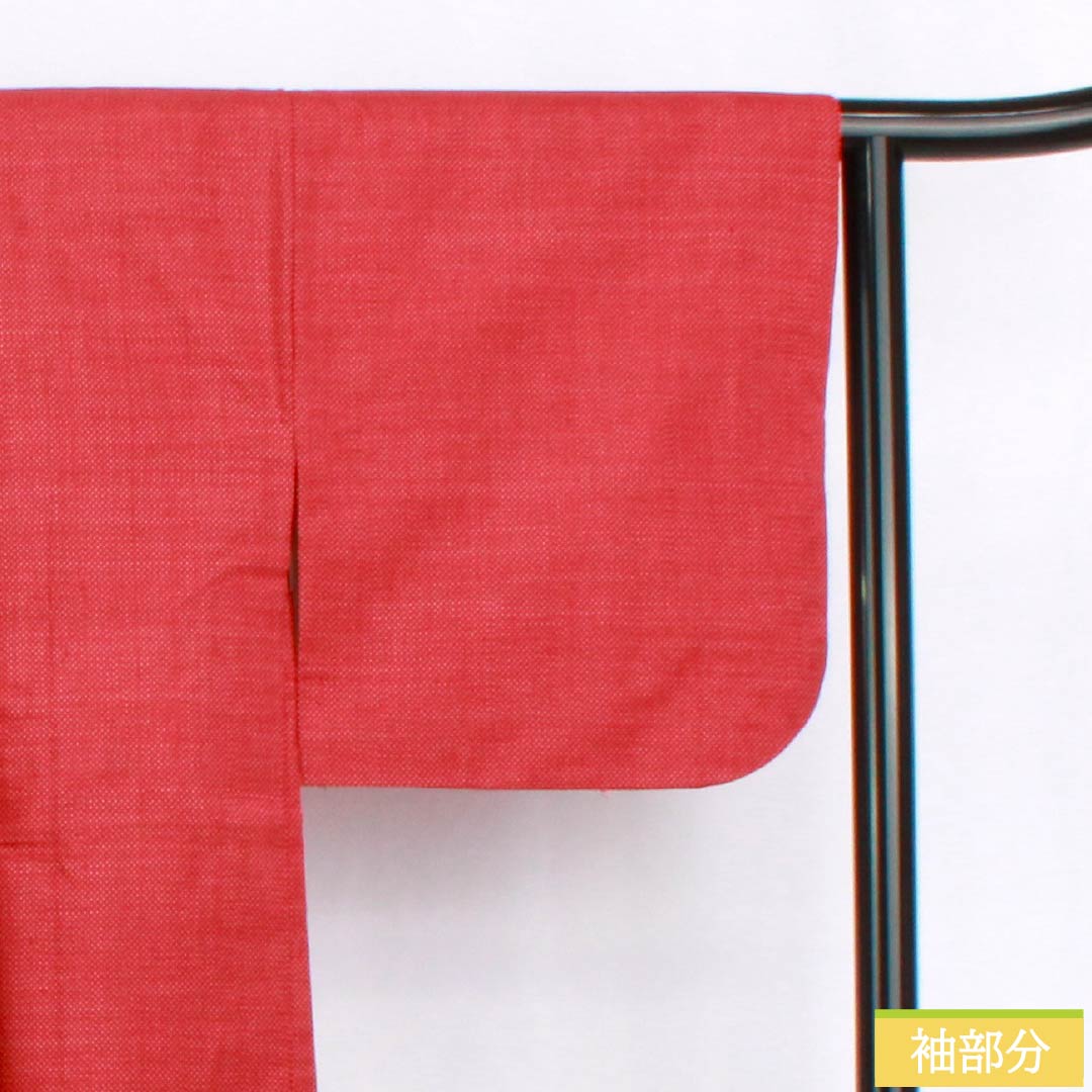 Haori (Japanese traditional kimono jacket) made of pure silk, grade A, length 79cm, sleeve length 63.5cm, madder red (akaneiro) color, kasuri pattern, tsumugi fabric, with haori cord, lined, red, 1117001283912