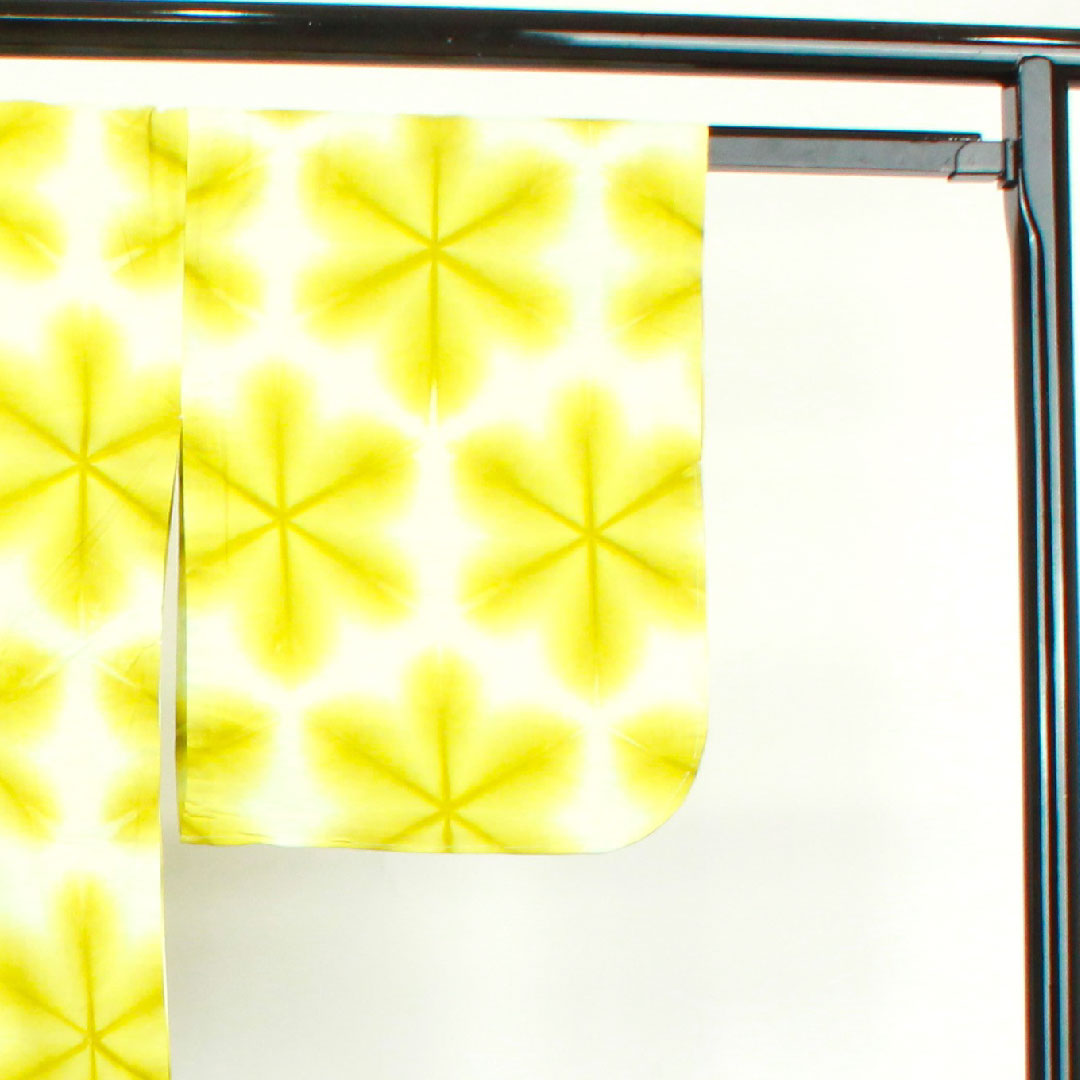 (New, unused item) Yukata, Yukihana-shibori, with basting thread, unused item, Habu-iro, Asanoha, Board-jime-shibori, Cotton, NEW rank, Single layer, Length 162cm, Sleeve length 65.5cm, Yellow, 1118003911423