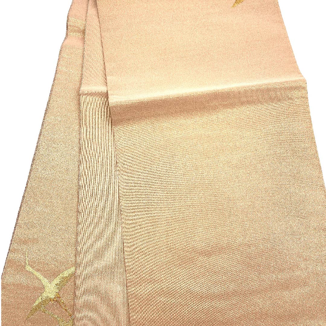 袋帯 薄赤色（うすあかいろ） 鶴 金糸 帯丈452cm 正絹 Sランク ポイント柄 フォーマル 茶系 1123007622414