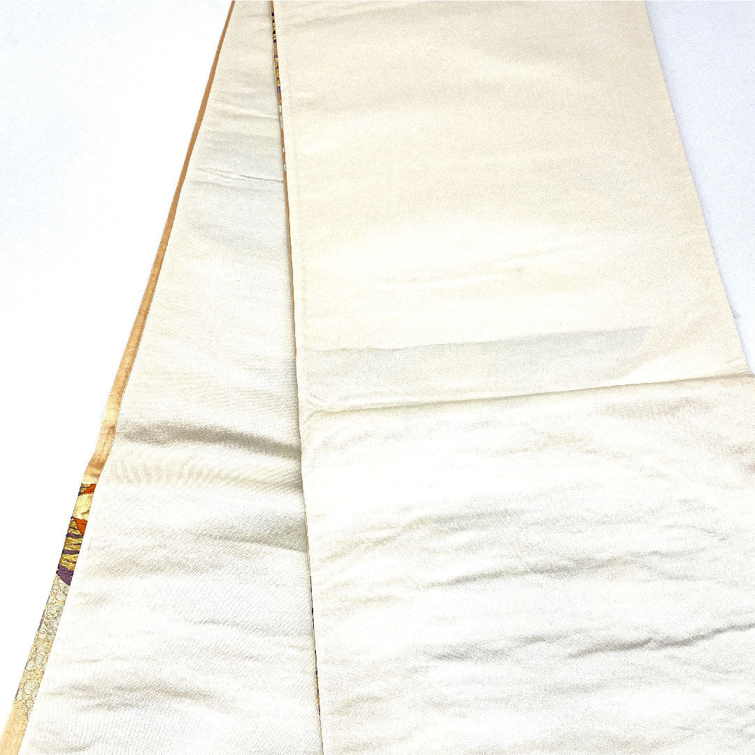 【未仕立】袋帯 正絹 Aランク 向かい鶴     帯丈416cm 六通 フォーマル 金系 1123003693321