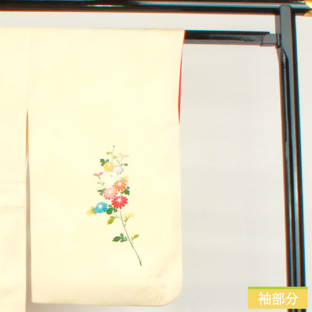 Homongi, pure silk, lined, length 160cm, sleeve length 63.5cm, Tonokoiro, Kyoto Yuzen, floral pattern, A rank, cream color, 1112004803415