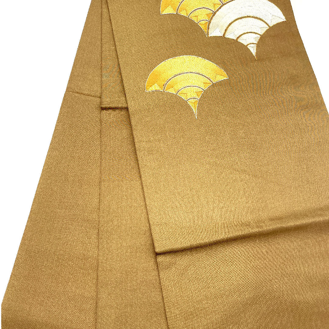 袋帯 銀煤竹色（ぎんすすだけいろ） 川島織物 金駒刺繡 帯丈408cm 正絹 Aランク ポイント柄 フォーマル 茶系 1123005073314