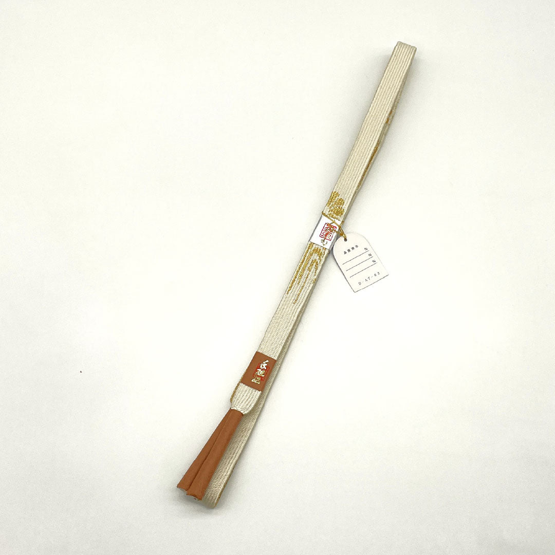 (New Old Stock) Obijime and Obiage Set, Pure Silk, NEW Rank, Gofun-iro (off-white), For Tomesode, Gold Leaf Processing, Sayagata Pattern, Length approx. 160cm, Width approx. 1.7cm, Formal, White-toned, 1141000421311