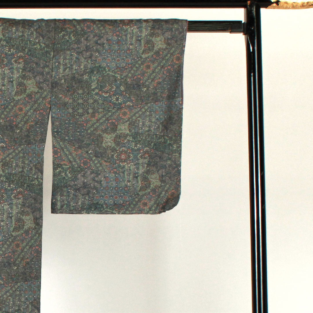 Komon, Length 160cm, Sleeve length 66cm, Awase, Diamond-shaped flowers, Polyester, S rank, Blue, 1115000942417