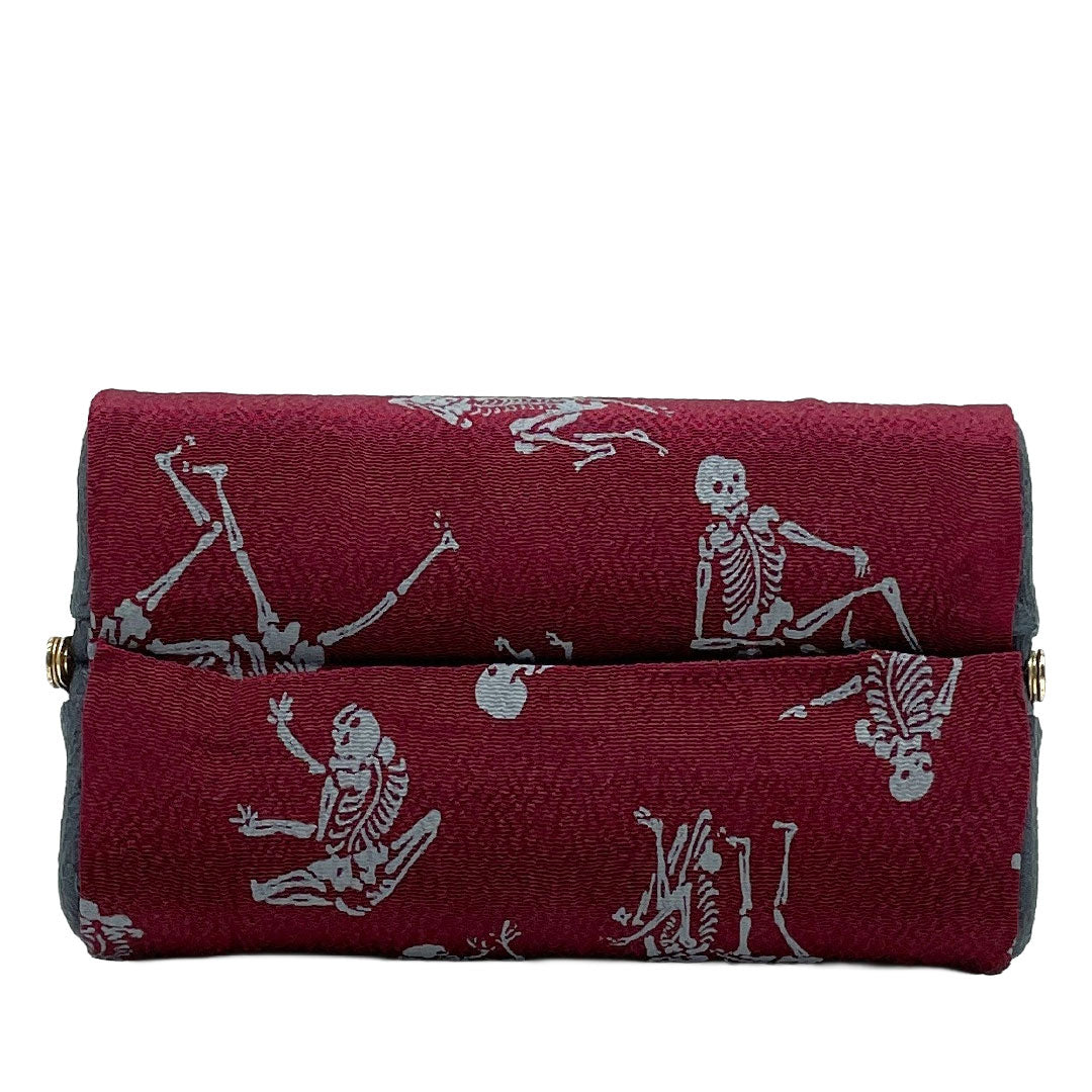 Japanese Kimono Bag, Casual, NEW Rank, Reddish Purple, Skeleton Skull, Handmade by Artist, Reddish Tone, 113900139112
