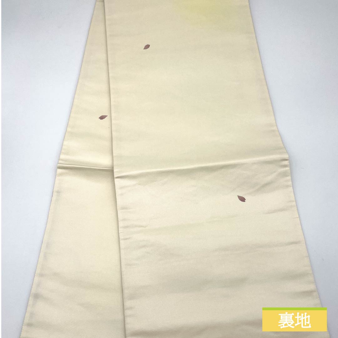 名古屋帯 胡粉色（ごふんいろ） 作家物 染め帯 傘 帯丈392cm 正絹 Bランク ポイント柄 セミフォーマル クリーム系 1124008344415 開き仕立て