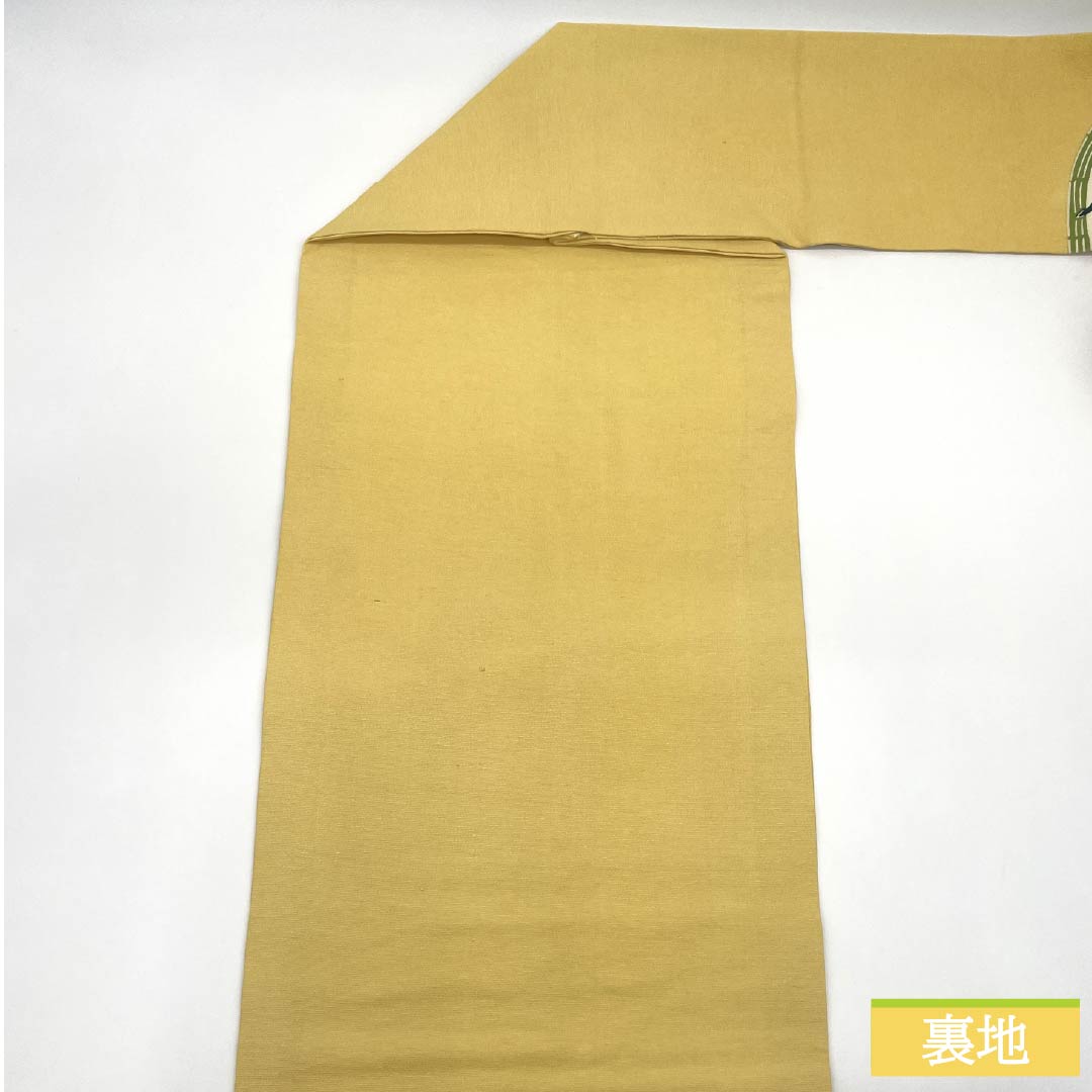 名古屋帯 正絹 Bランク 淡黄色色（たんこうしょくいろ） 型染 菖蒲 帯丈350cm ポイント柄 カジュアル 黄系 1124009704323 名古屋仕立て