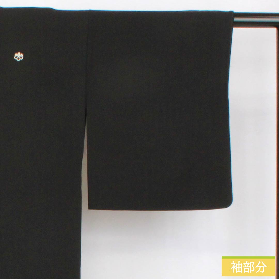 Black Tomesode (Japanese Kimono) - Pure Silk, Grade A, Length 167cm, Sleeve Length 67.5cm, Lined, Kyoto Yuzen, Five Crests, Chūin Gosan Paulownia, Crane, Pine, Hagi, Wave, Five Crests, Black, 1111002053510