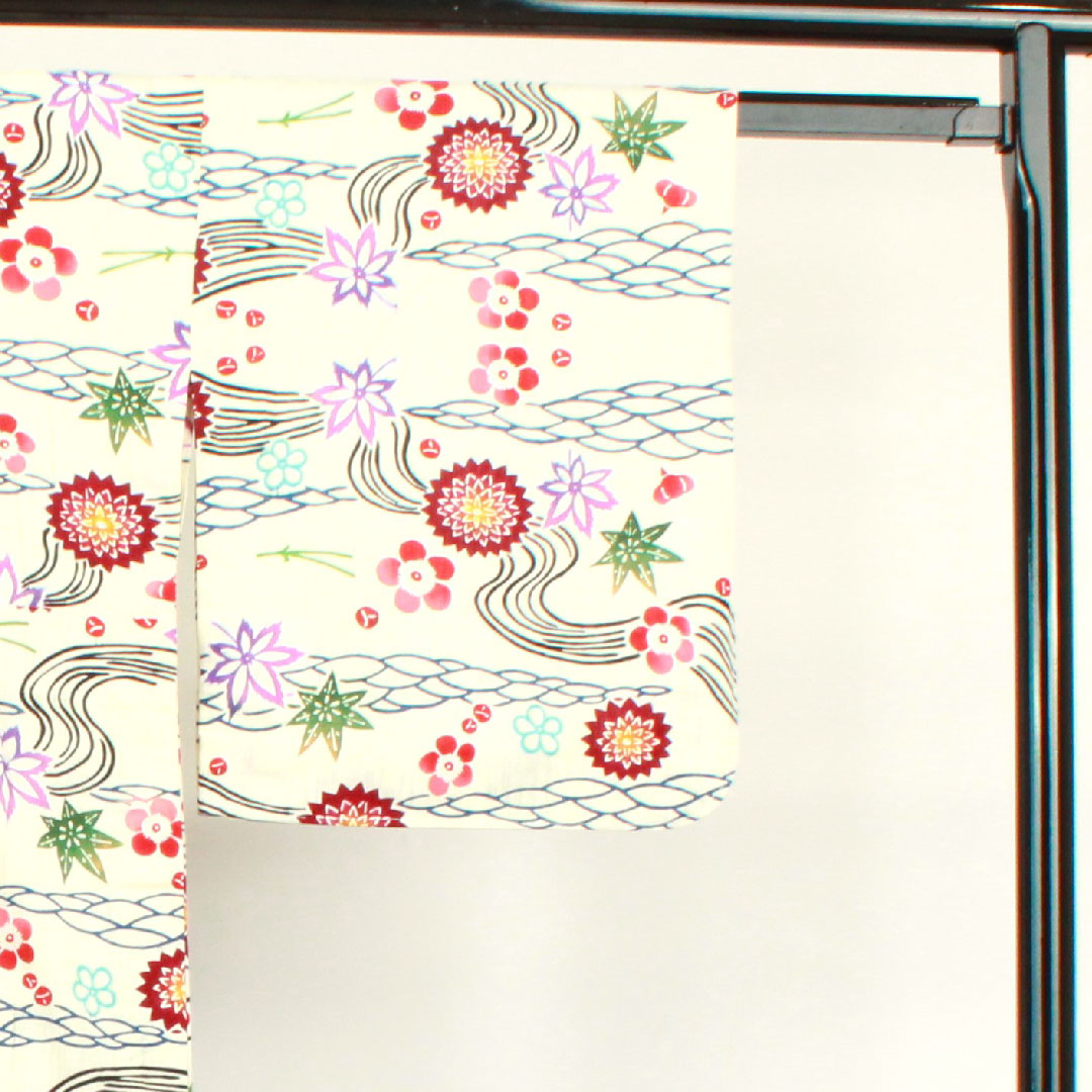 Yukata with basting thread, unused, milky white, stencil dyed, cotton linen, S rank, single layer, length 162cm, sleeve length 67cm, cream color, 1118002012415