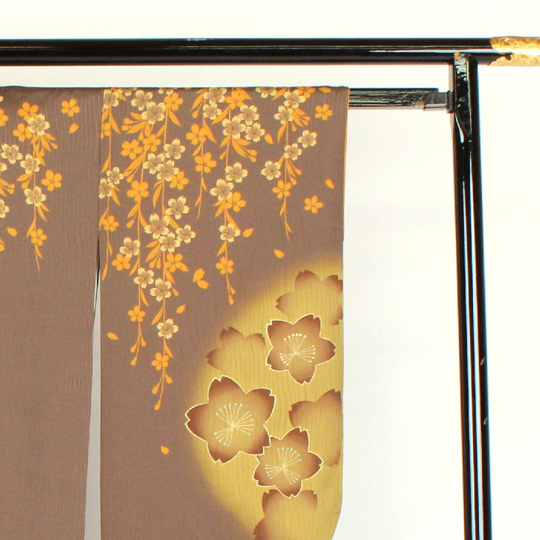 訪問着 ポリエステル 袷 身丈167cm 裄丈67cm 洗える着物 桜 Aランク 茶系 1112000393514
