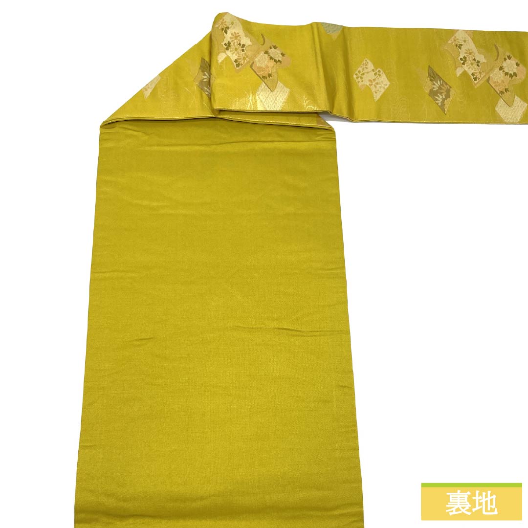 Nagoya Obi, Pure Silk, S-Rank, Gold (Kanairo), Japanese Pattern, Kanze Stream, Bamboo, Length 345cm, Six-Ply, Semi-Formal, Gold, Item No. 1124009612321, Nagoya Style
