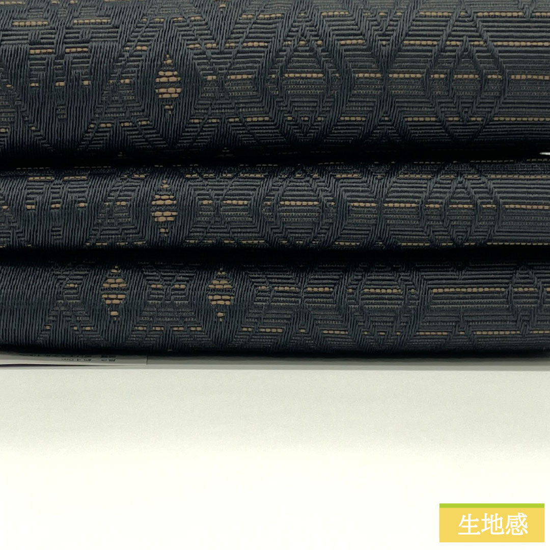 (New) Han-haba Obi (Half-width Obi) Polyester NEW Rank Black Deep Saffron Reversible Diamond Floral Pattern Obi Length 400cm Black Series 1125002641410