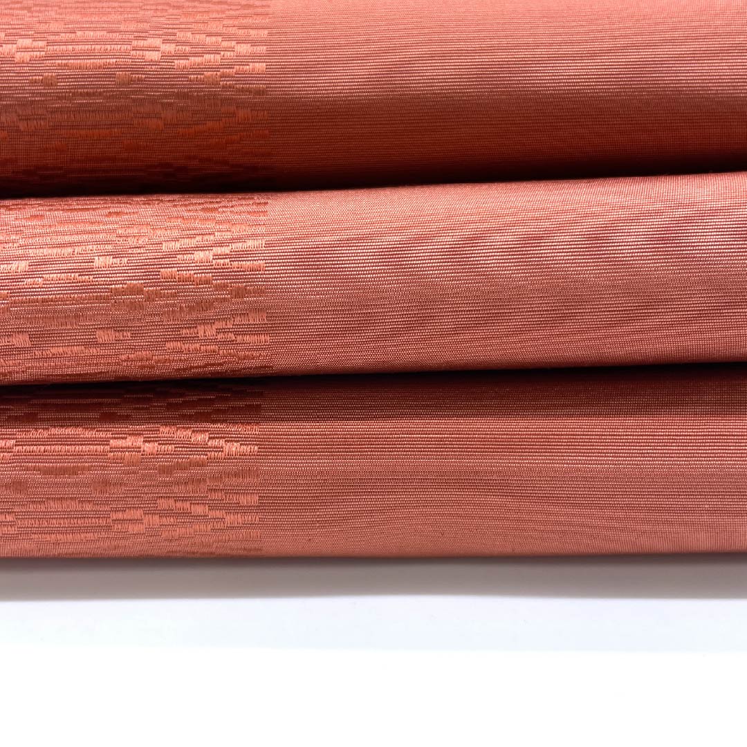 Half-width obi, pure silk, shrimp red, abstract pattern, obi length 372cm, orange, S rank, 1125001642326