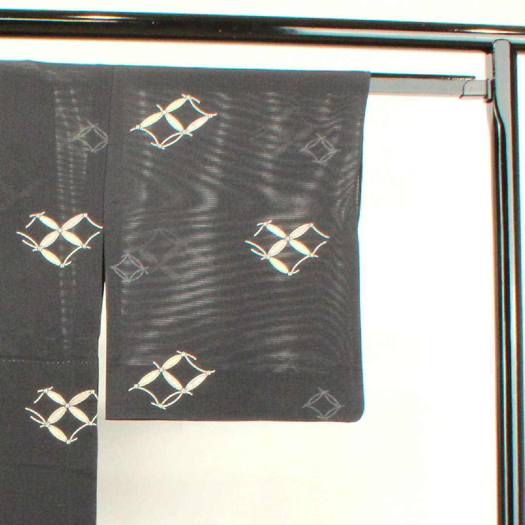 Summer item, pure silk, small pattern, length 157.5cm, sleeve length 65cm, Shippo, silk, S rank, black, 1132001522310