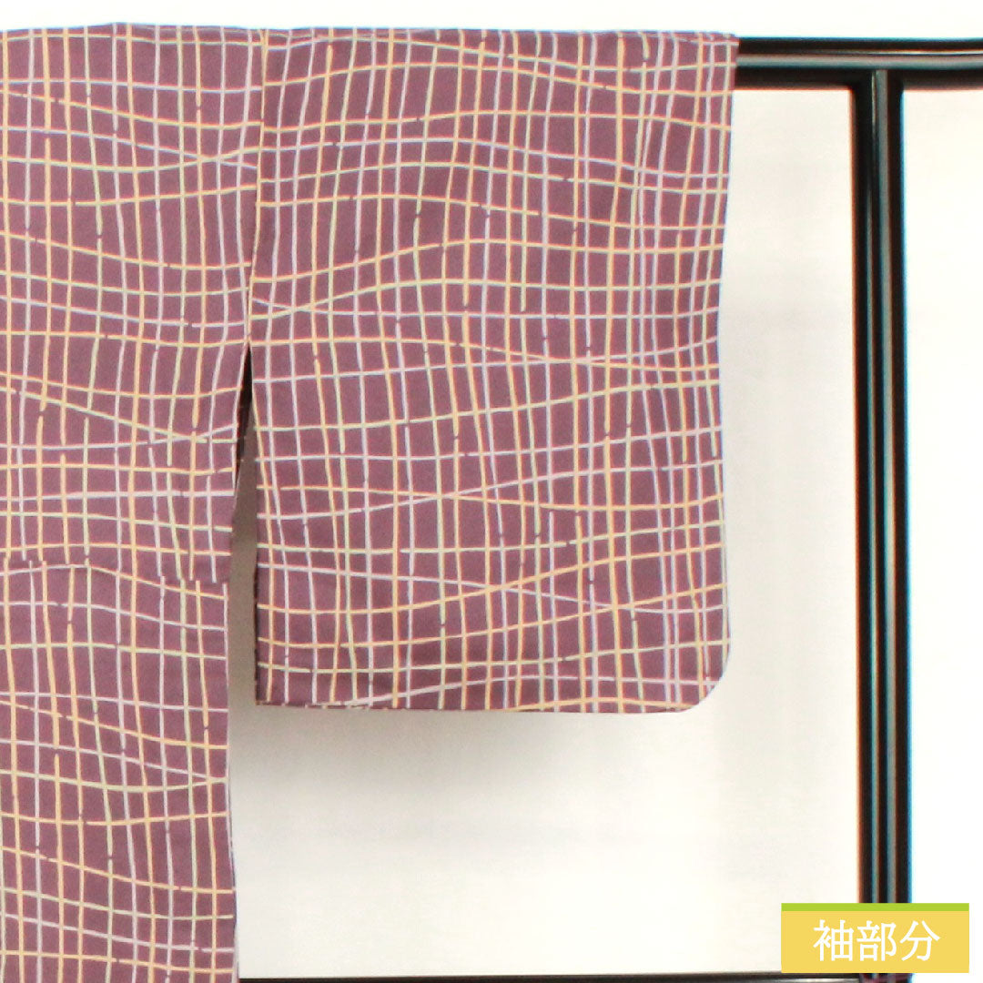 Small pattern, polyester, length 159cm, sleeve length 66cm, single layer, ancient purple, washable kimono, checkered pattern, A rank, purple, 1115004863320
