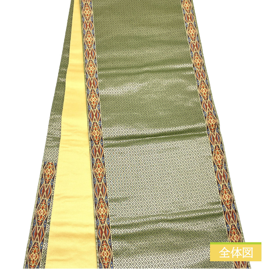 Nishijin-ori obi, pure silk, grade A, koji dust color, 444cm long, six-pass, semi-formal, green, 1123016403319