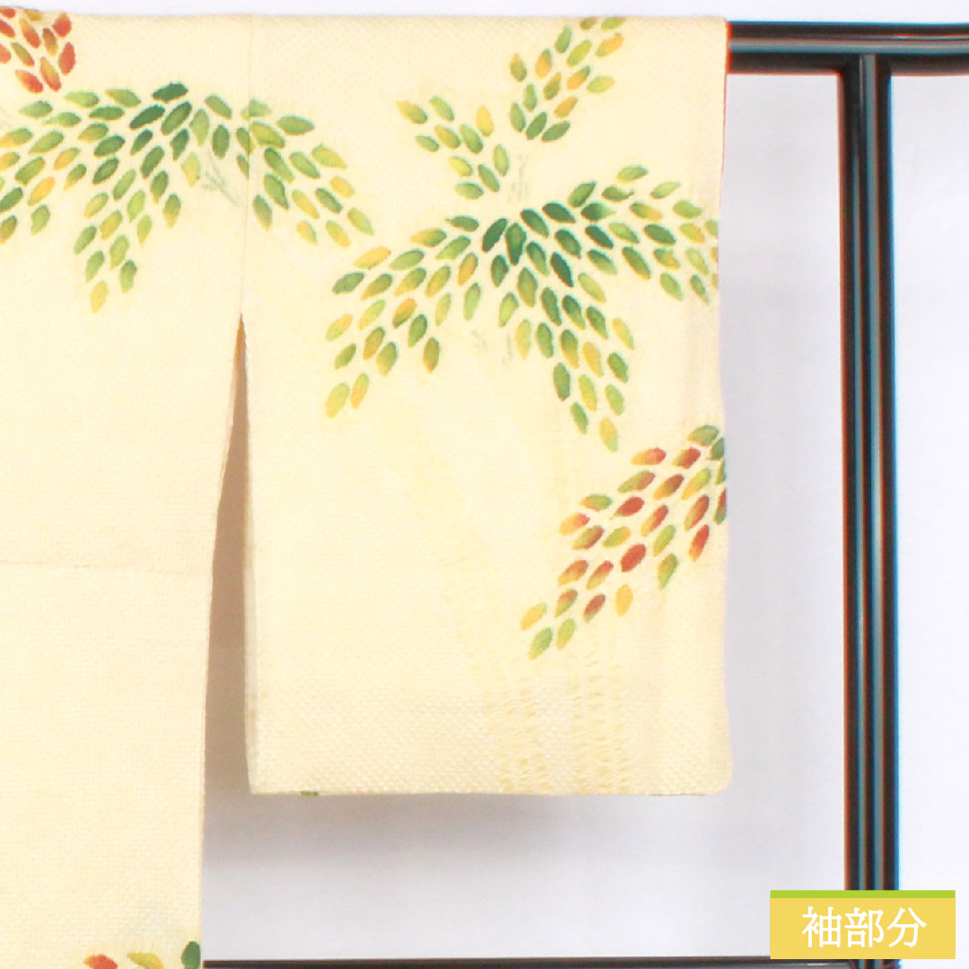 Homongi, pure silk, lined, length 160.5cm, sleeve length 64.5cm, pale yellow, all-dyed, abstract pattern, S rank, yellow, 1112005552423