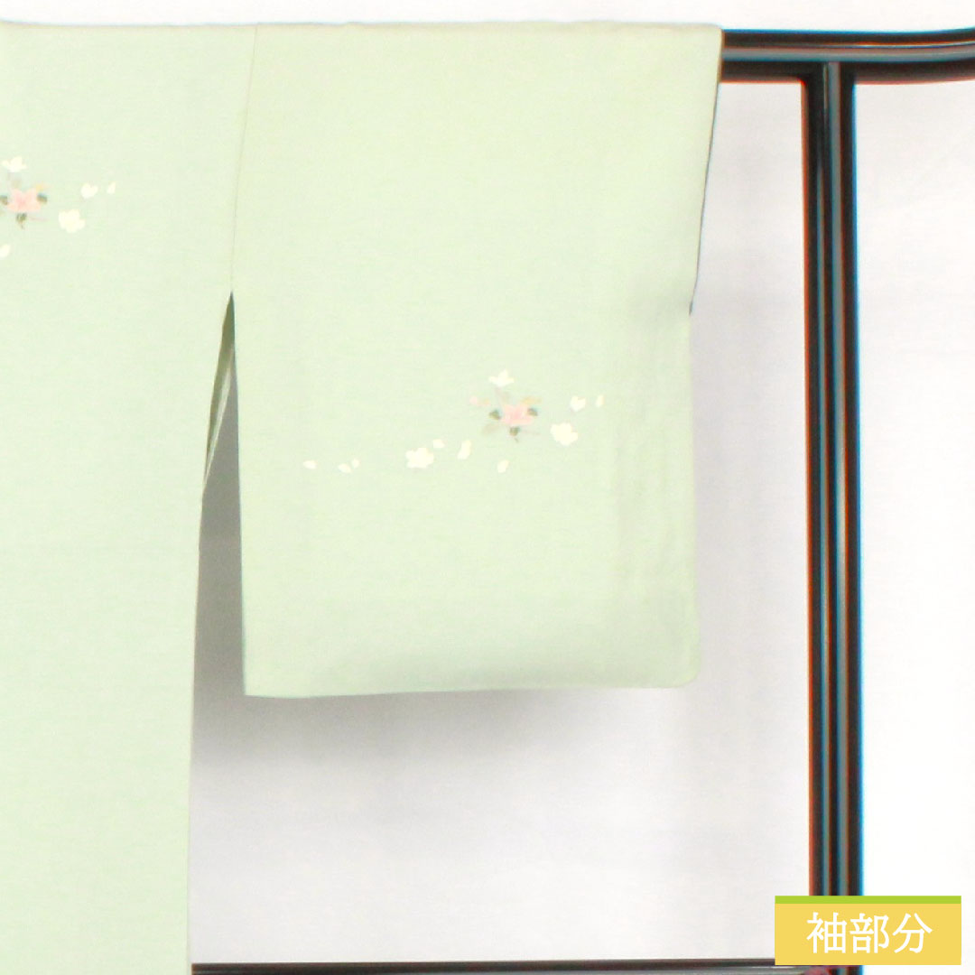 訪問着 正絹 袷 身丈153cm 裄丈65.5cm 秘色（ひそく） 京友禅 桜 椿 菊 スーパーガード加工 Aランク 水色系 1112005503224