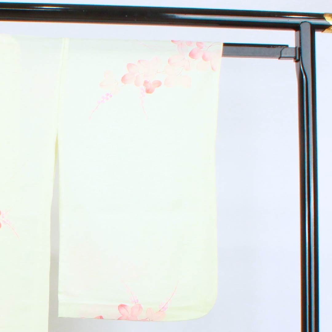 Summer pure silk komon length 157.5cm sleeve length 64.5cm white lily colored bush clover silk B rank cream color 1132000044315