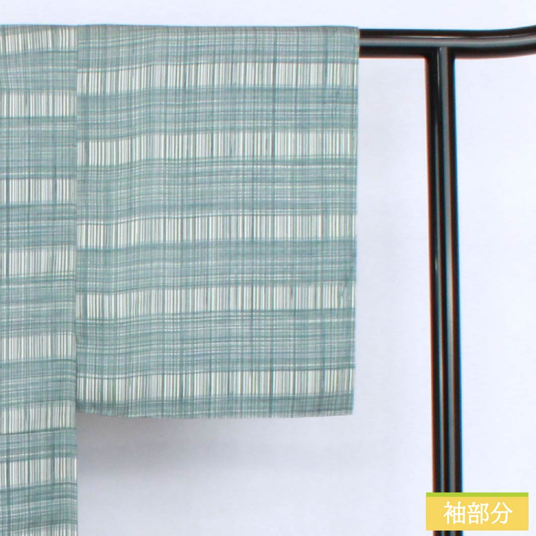 Men's Nagajuban (long under-kimono), pure silk, S-rank, length 151cm, sleeve length 69cm, indigo brown (aito-chairo) check pattern, single layer, light blue, 1140000632524