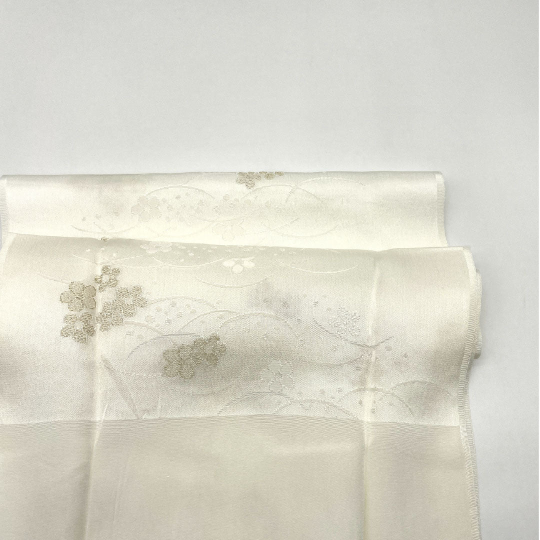(Like new) Pure silk obijime and obiage set, Grade A, for weddings and receptions, includes fan, approximately 158cm long and 1.5cm wide, white, for formal kimono. Product number: 1141000033311