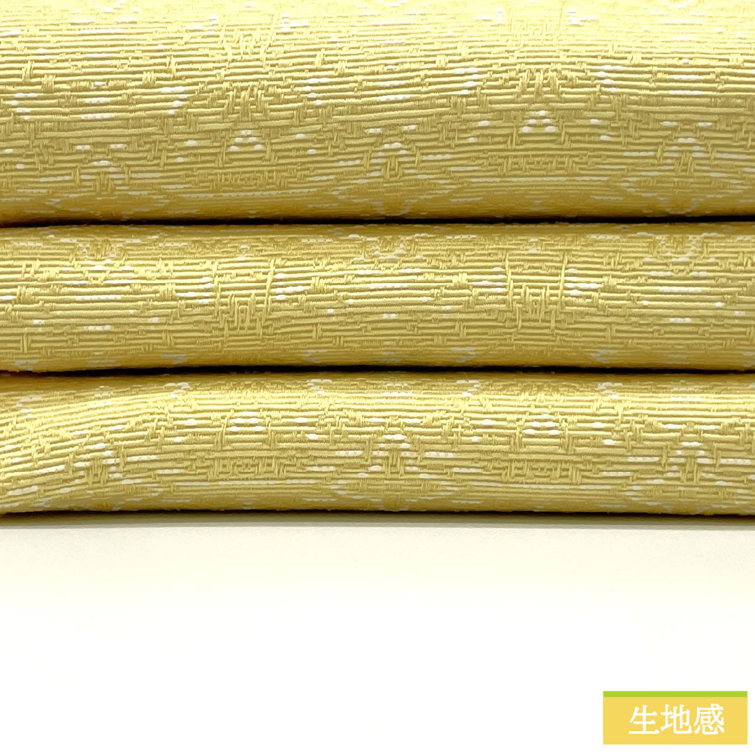 （新品）半幅帯 ポリエステル NEWランク 薄卵色（うすたまごいろ） 卯の花色（うのはないろ） 抽象花模様 変わり市松 リバーシブル 帯丈400cm 黄系 1125002631423