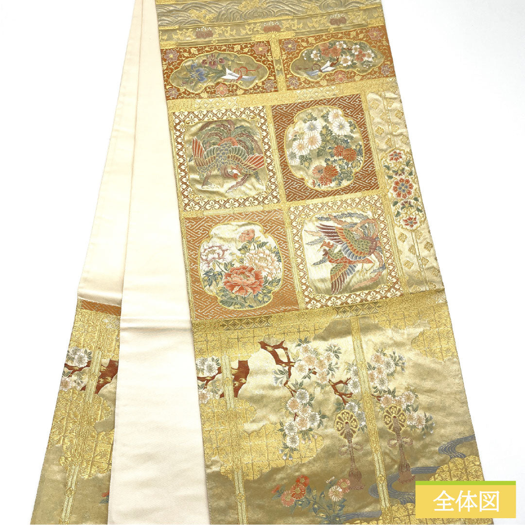 A-Rank Pure Silk Fukuro Obi (Sash) from the Ninomaru Palace of Nijo Castle, Nishijin-ori Weave, Formal Kimono Obi, 428cm Long, Six-Ply, Gold, Item Number 1123017173321