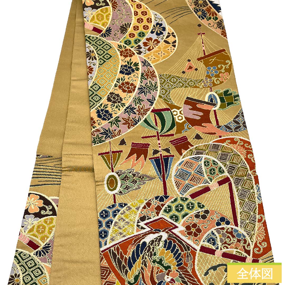袋帯 胡桃色（くるみいろ） 振袖用 鳳凰 吉祥文様 白綾苑大庭 帯丈430cm 正絹 Sランク 六通 フォーマル 茶系 1123009662314
