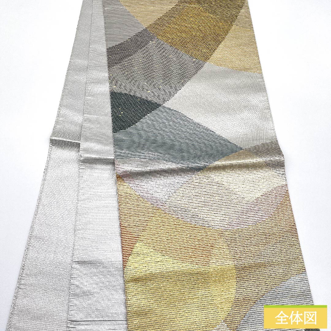 Fukuro Obi Gold Colorful Geometric Pattern Obi Length 452cm Pure Silk S Rank Six-way Semi-formal Gold 1123011092421