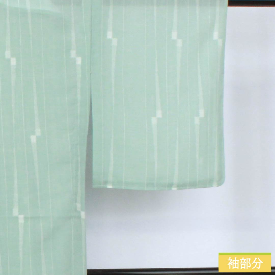 Summer kimono, polyester, small pattern, length 163cm, sleeve length 65cm, light blue (usumizuiro) striped, washable, gauze, S rank, green, 1132002662419