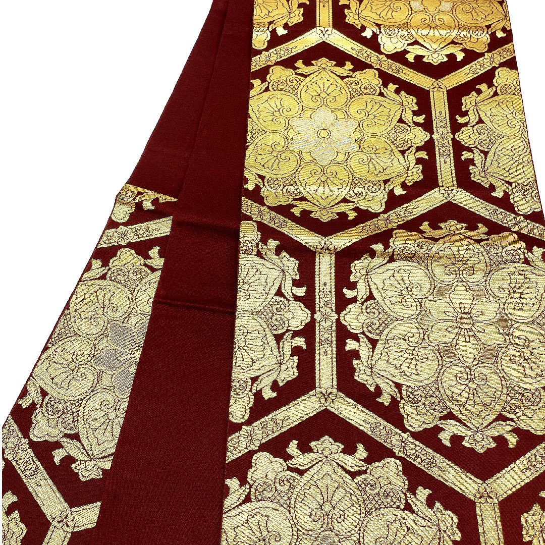 Fukuro Obi (Beniebichairo) (Red Shrimp Brown) Hosohana (Herringbone pattern) Tortoiseshell (Plate shell) Obi length 416cm Pure silk A rank Six-pass Formal Brown 1123002883314