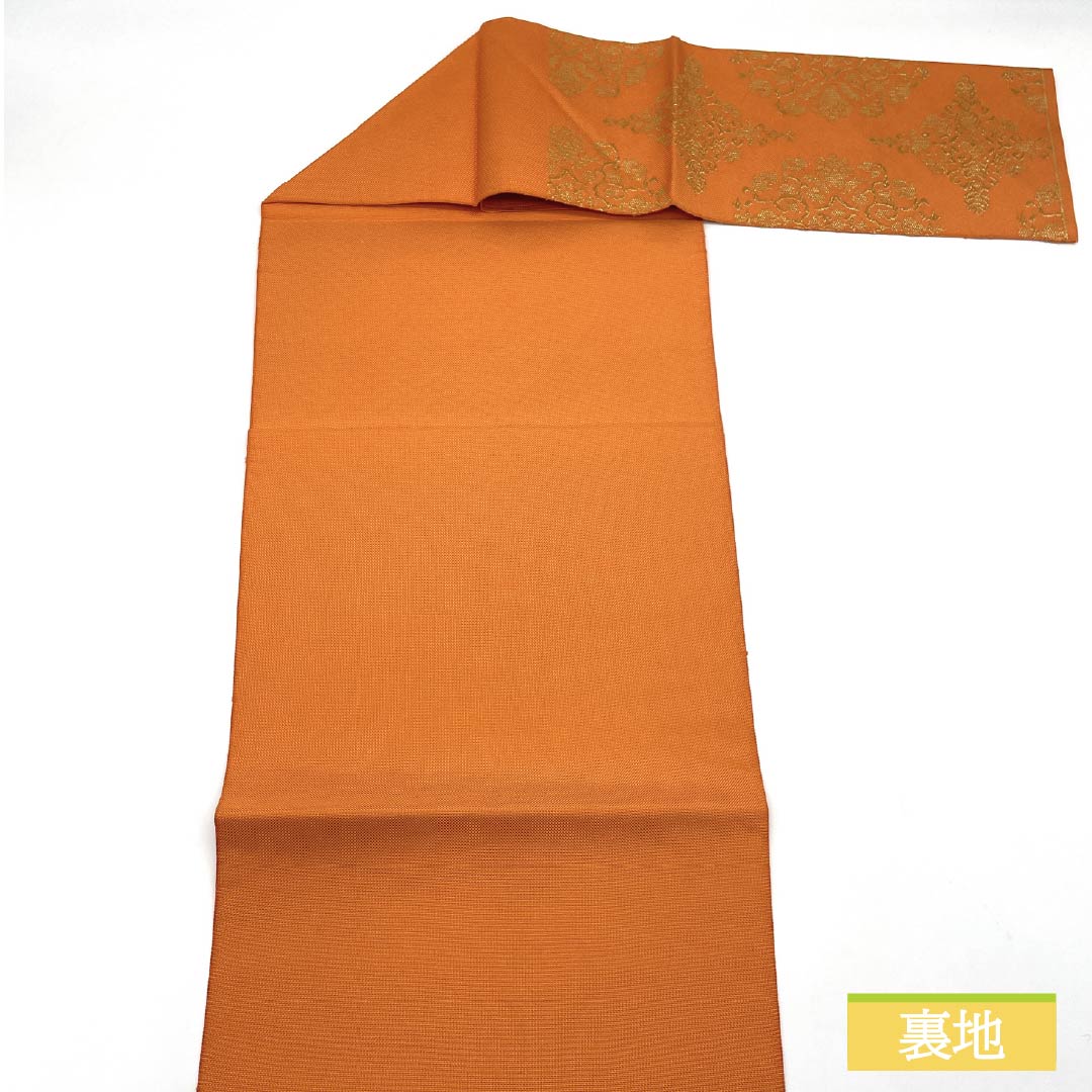 Nagoya Obi, Ouni-iro (Orange), Shosoin Treasure Design, 370cm Long, Pure Silk, S-Rank, Six-Ply, Semi-Formal, Orange, 1124008422326, Pine Needle Pattern