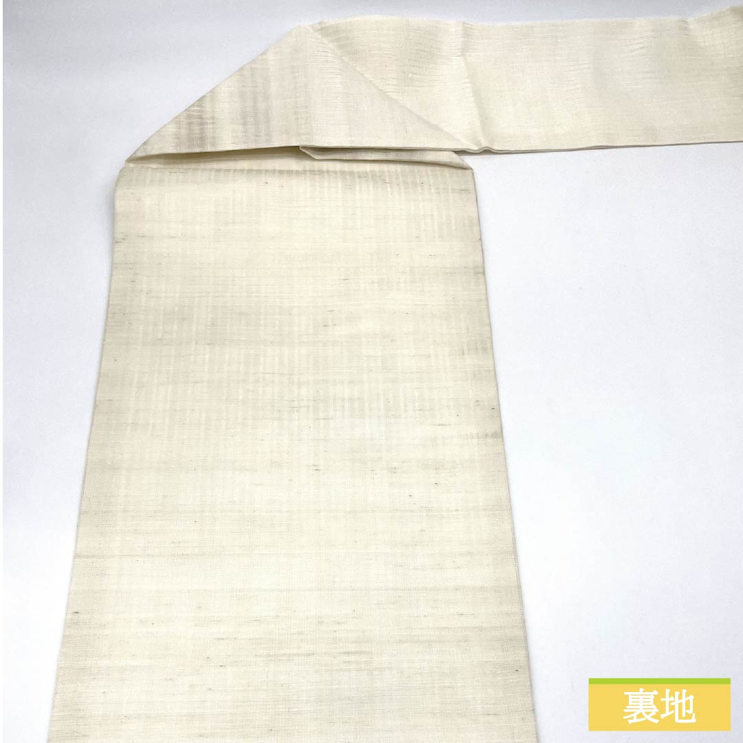 Nagoya obi, pure silk, chalk color, scoop weave, colored paper, bellflower, summer obi, obi length 369cm, S rank, point pattern, semi-formal, white, 1124006812311, Nagoya style