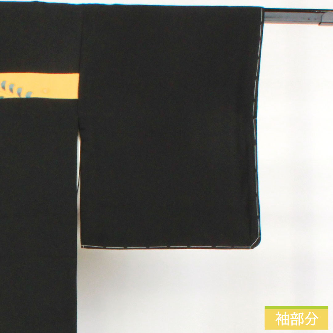 訪問着 正絹 袷 身丈169.5cm 裄丈69cm  切り嵌め 京紅型 一つ紋 Sランク 黒系 1112004192510