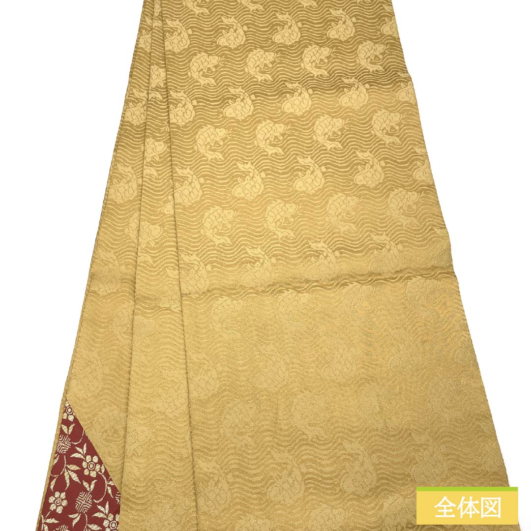 袋帯 正絹 麦藁色（むぎわらいろ） 切りばめ 花兎 荒磯 七宝 帯丈426cm Sランク ポイント柄 セミフォーマル ベージュ系 1123014922325袋帯 正絹 麦藁色（むぎわらいろ） 切りばめ 花兎 荒磯 七宝 帯丈426cm Sランク ポイント柄 セミフォーマル ベージュ系 1123014922325