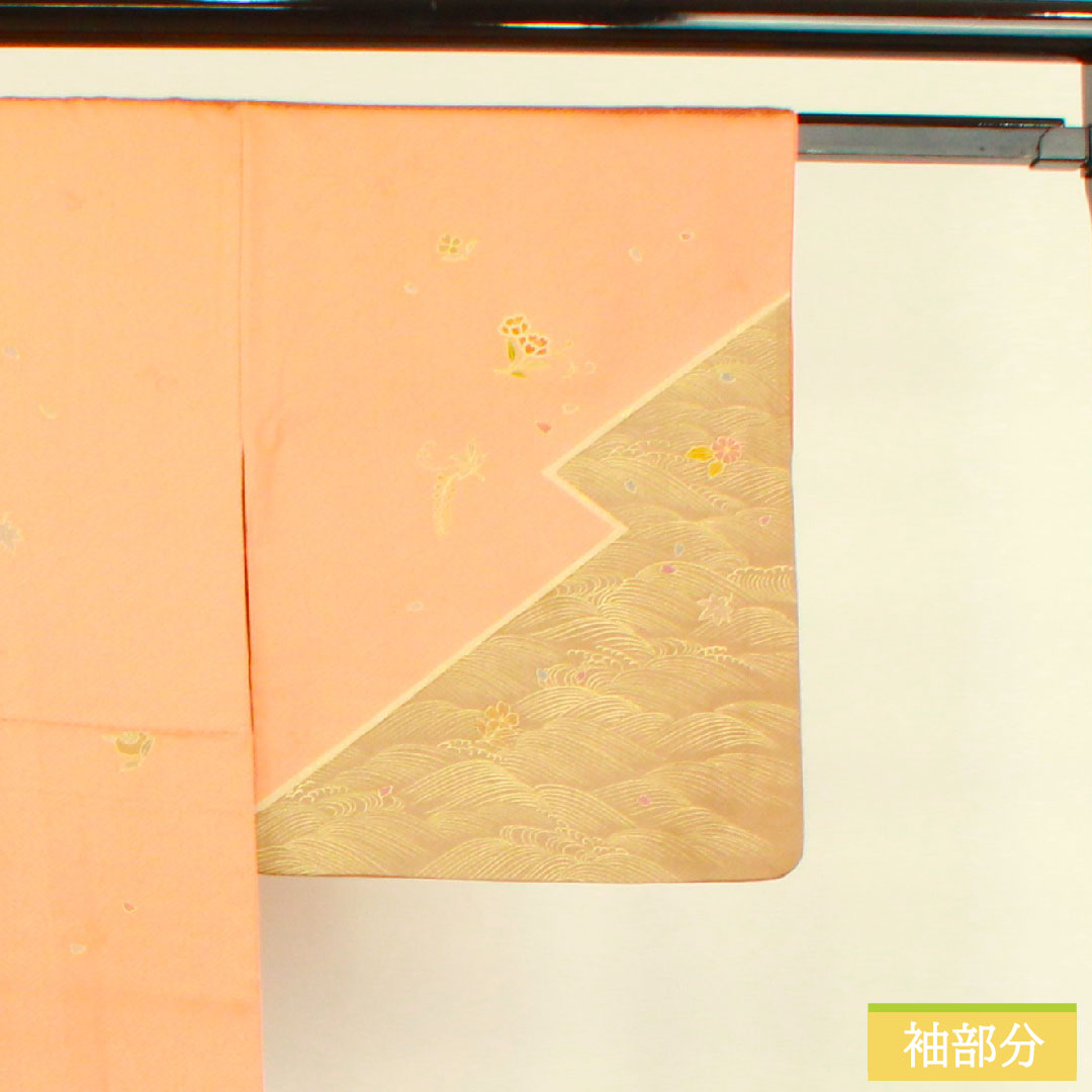 訪問着 正絹 袷 身丈165.5cm 裄丈66.5cm 朱華色（はねずいろ） 京友禅 吉祥文様 Aランク 橙系 1112004623526